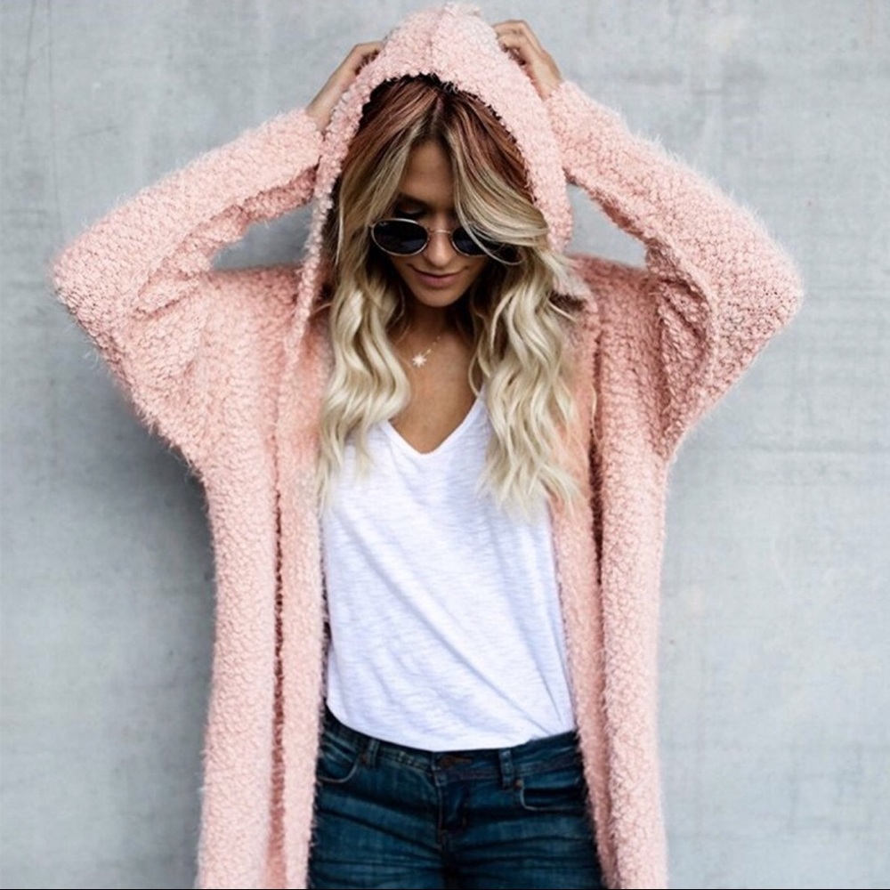 ‘Haelynn’ Pink Fuzzy Knit Cardigan